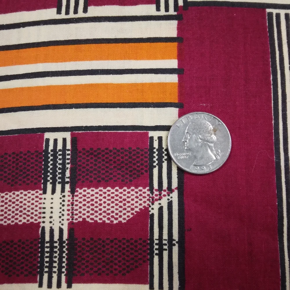 FABRIC Vintage Kente Inspired Printed Cotton Fabric, New And Unwashed, 3 Yards